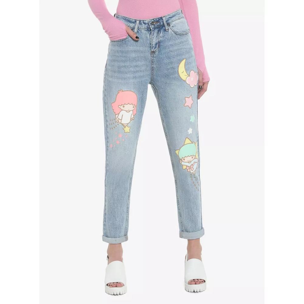 SANRIO Little Twin Stars Graphic Print Mom Jeans Sz 7 Kiki Lala Moon Cloud Comic